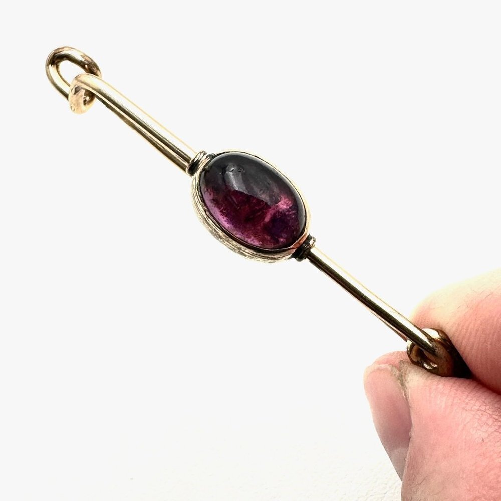 Antique Vintage Brooch Pin 10K Yellow Gold Purple Glass 4.5 Grams